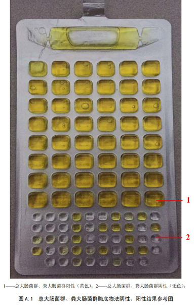 總大腸菌群、糞大腸菌群酶底物法陰性、陽(yáng)性結(jié)果參考圖